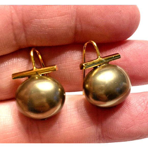 Elegant Pierced Earrings Gold Tone & Faux Smoky Pearl Drops Mod Artisan Look - Picture 4 of 5
